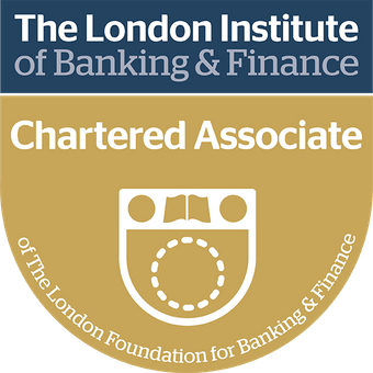 Chartered associate badge in financial advice from The London Institute of Banking & finance awarded to Howard Morgan of Stage Financial.